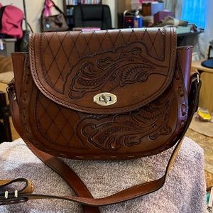 Leather Tooled Crossbody Bag